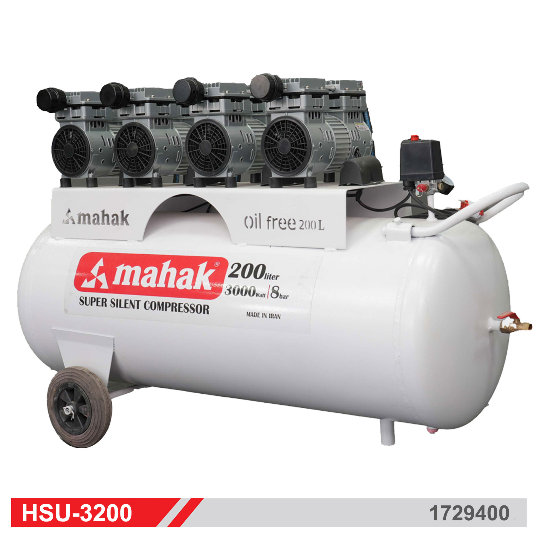 کمپرسور باد 200لیتری سایلنت محک مدل HSU-3200 - محک